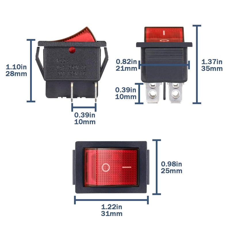 VEXUNGA 6pcs KCD4 Lighted Rocker Switch 20A 125V AC 16A 250V Red Light Illuminated Mini Boat Rocker Switch On Off 4 Pin 2 Position DPST Snap Toggle Switches for Car Marine - Image 2